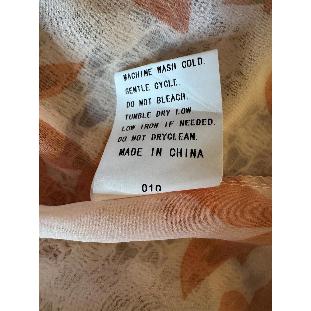 Floral Kimono Cardigan Womens XXL Orange Peach Leaf Print Sheer Open Front Wrap - Picture 6 of 7